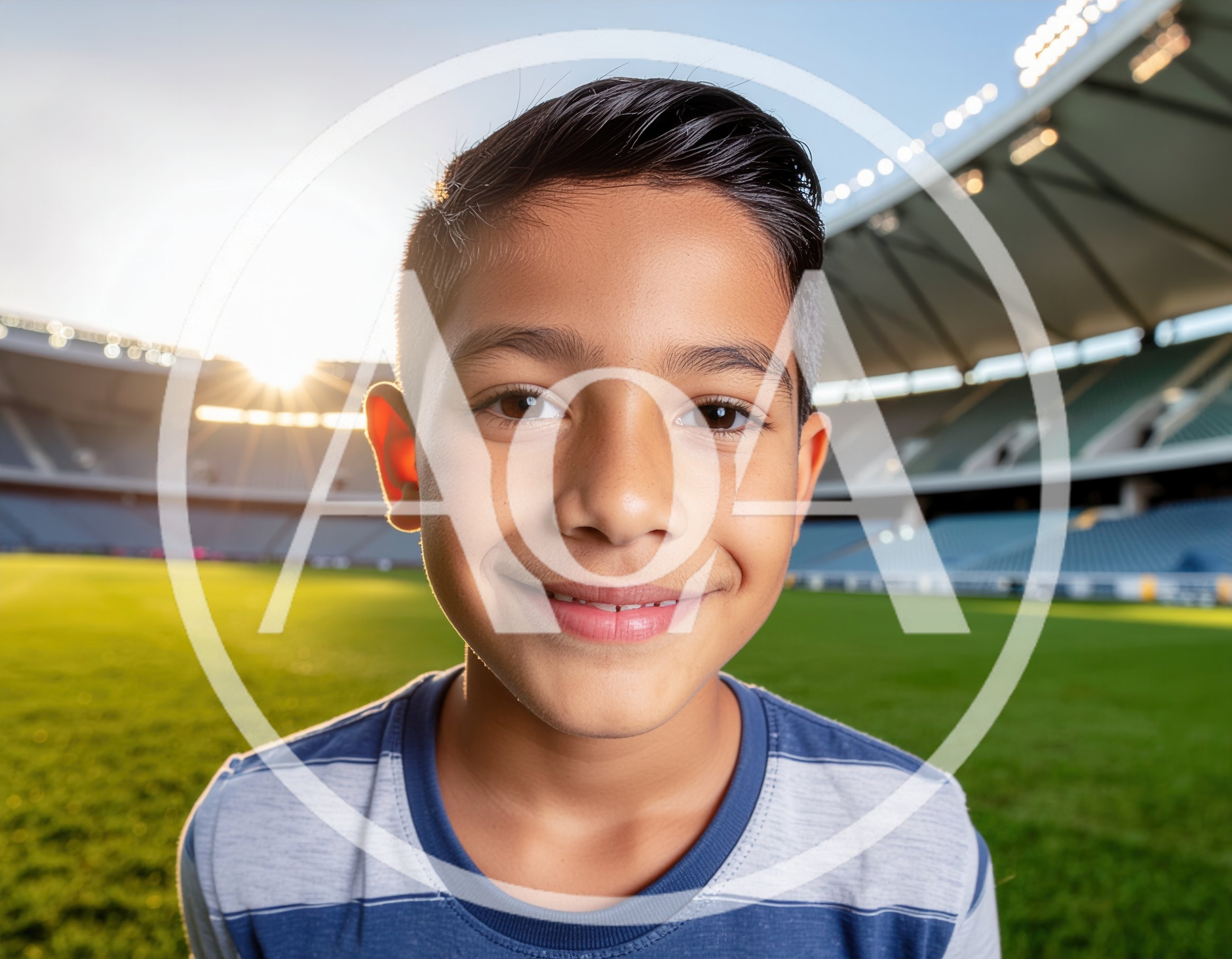 Young Boy Smiling On A Professional Soccer Field
