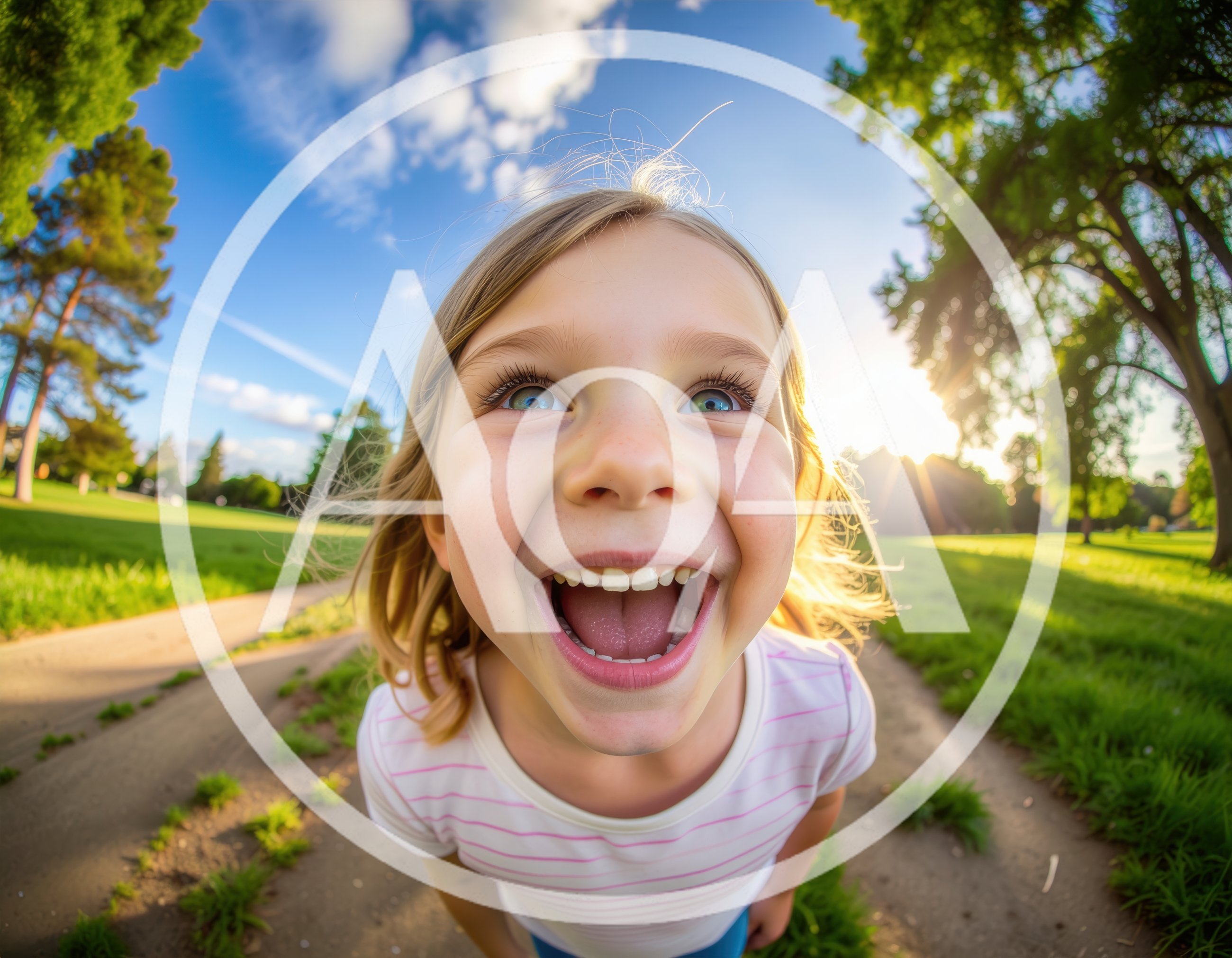 Happy Young Girl With Fisheye Lens Portrait