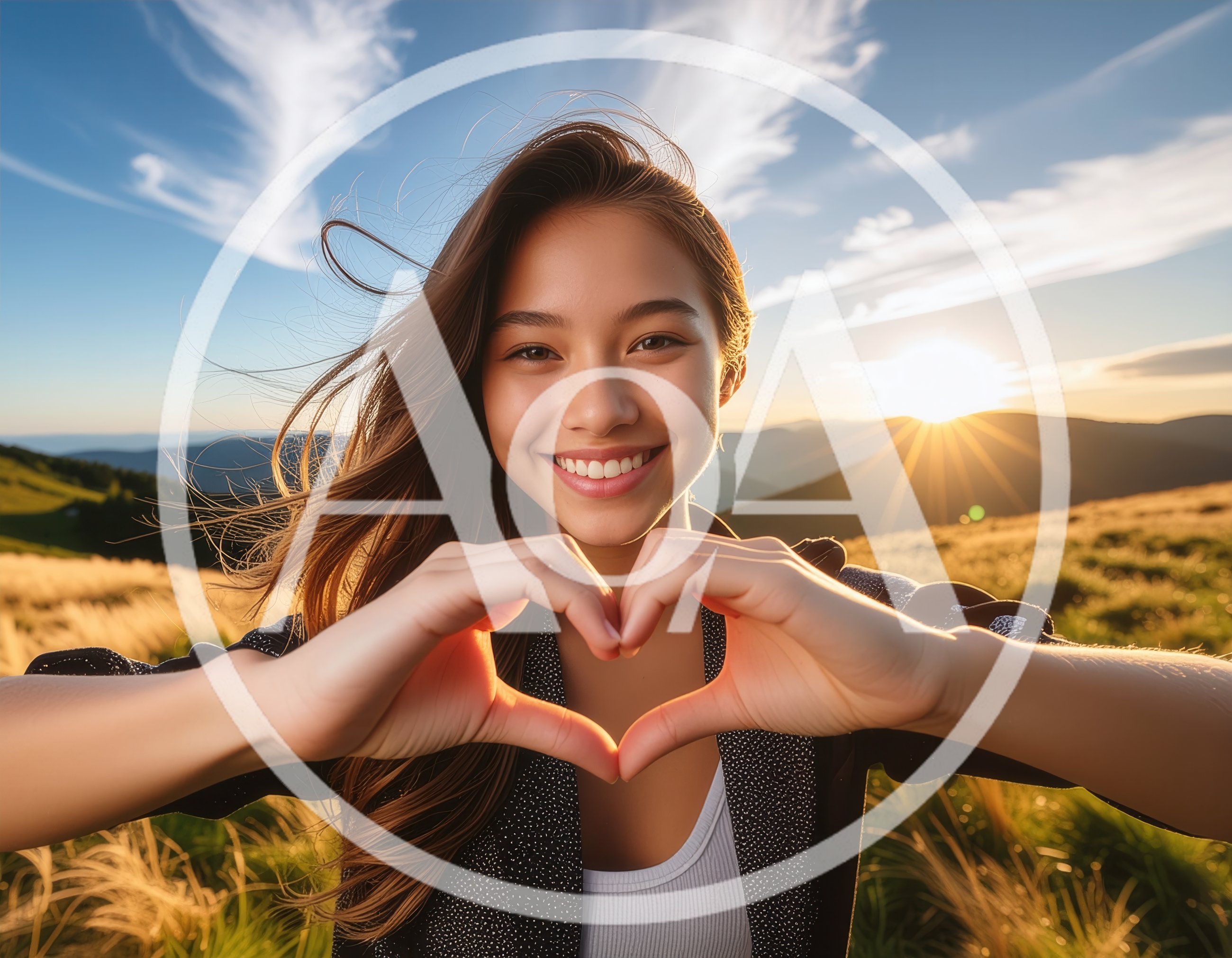 Young Woman Making Heart Shape With Hands At Sunset
