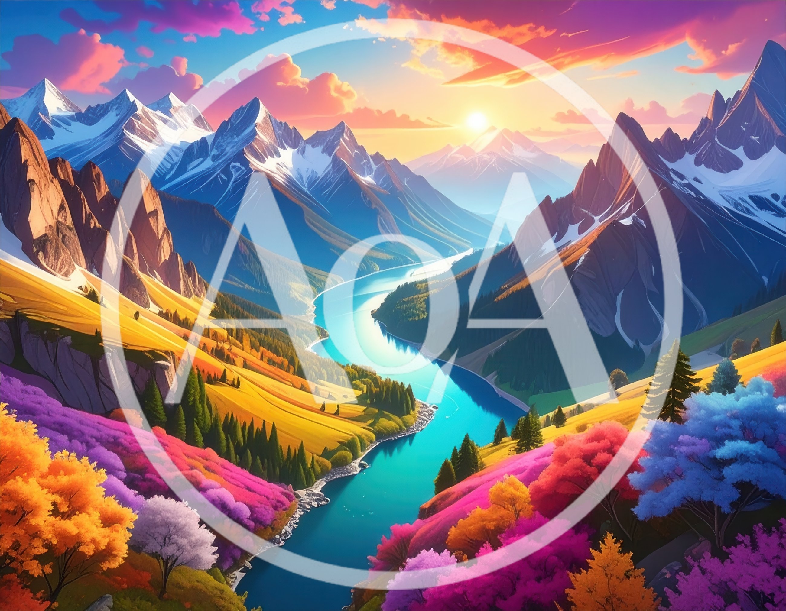 Vibrant Mountain Valley Landscape With Winding River