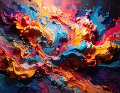 Abstract Fluid Paint Swirls In Vibrant Colors