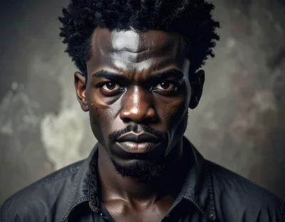 Portrait Of A Serious Black Man With Textured Hair