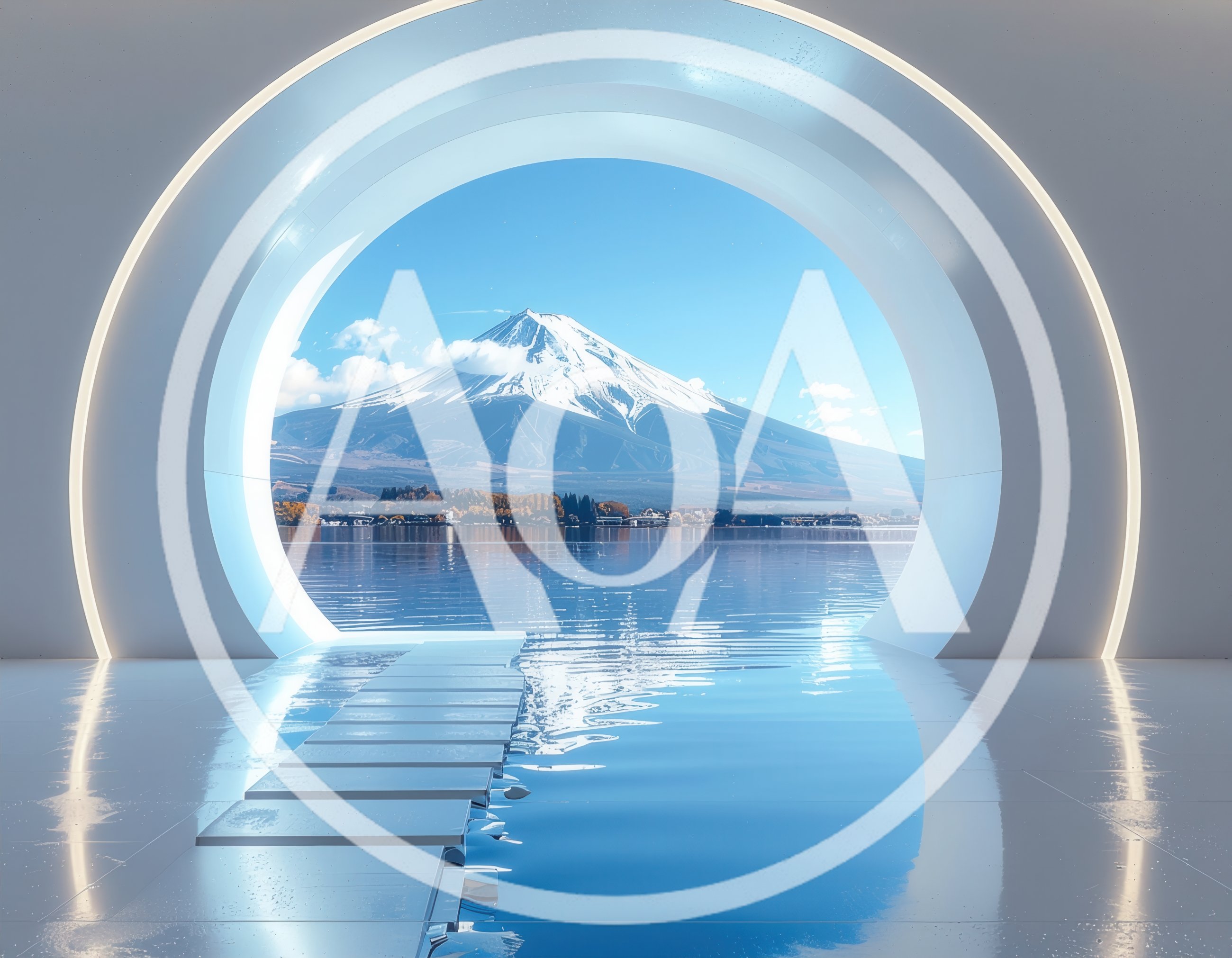 Futuristic Circular Portal Overlooking Mount Fuji