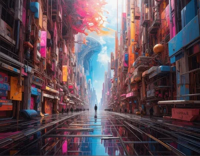 Lone Figure Standing In A Futuristic Cyberpunk City Street