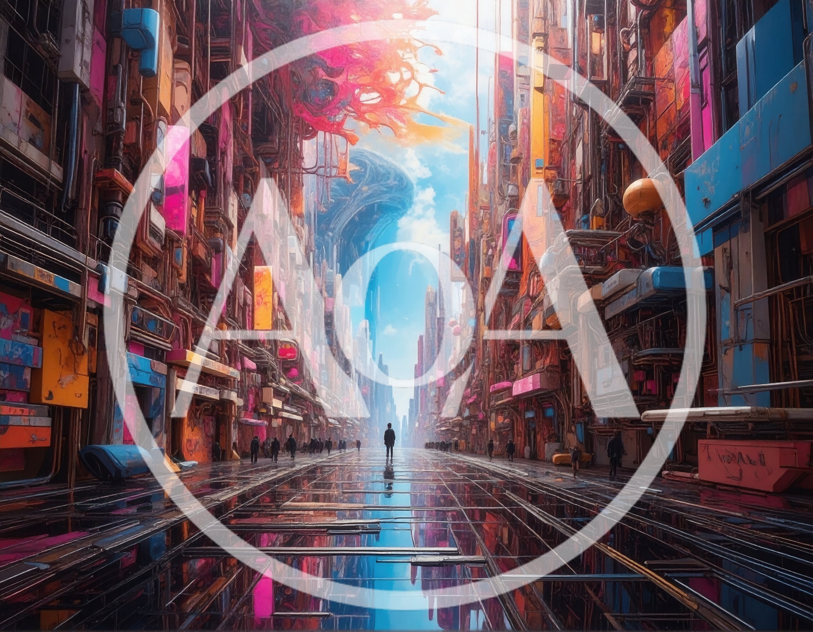 Lone Figure Standing In A Futuristic Cyberpunk City Street