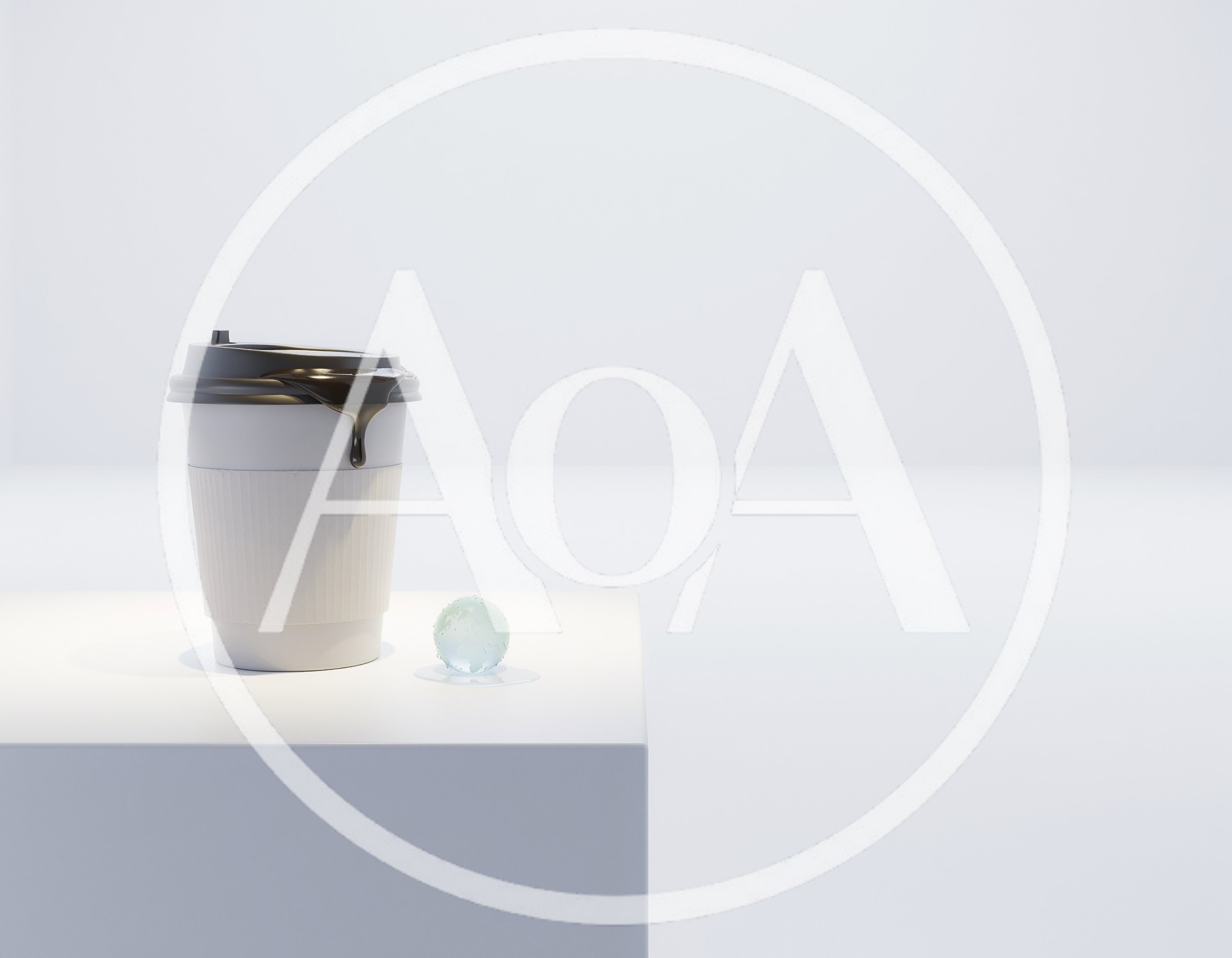 Coffee Cup With Melting Globe On White Pedestal