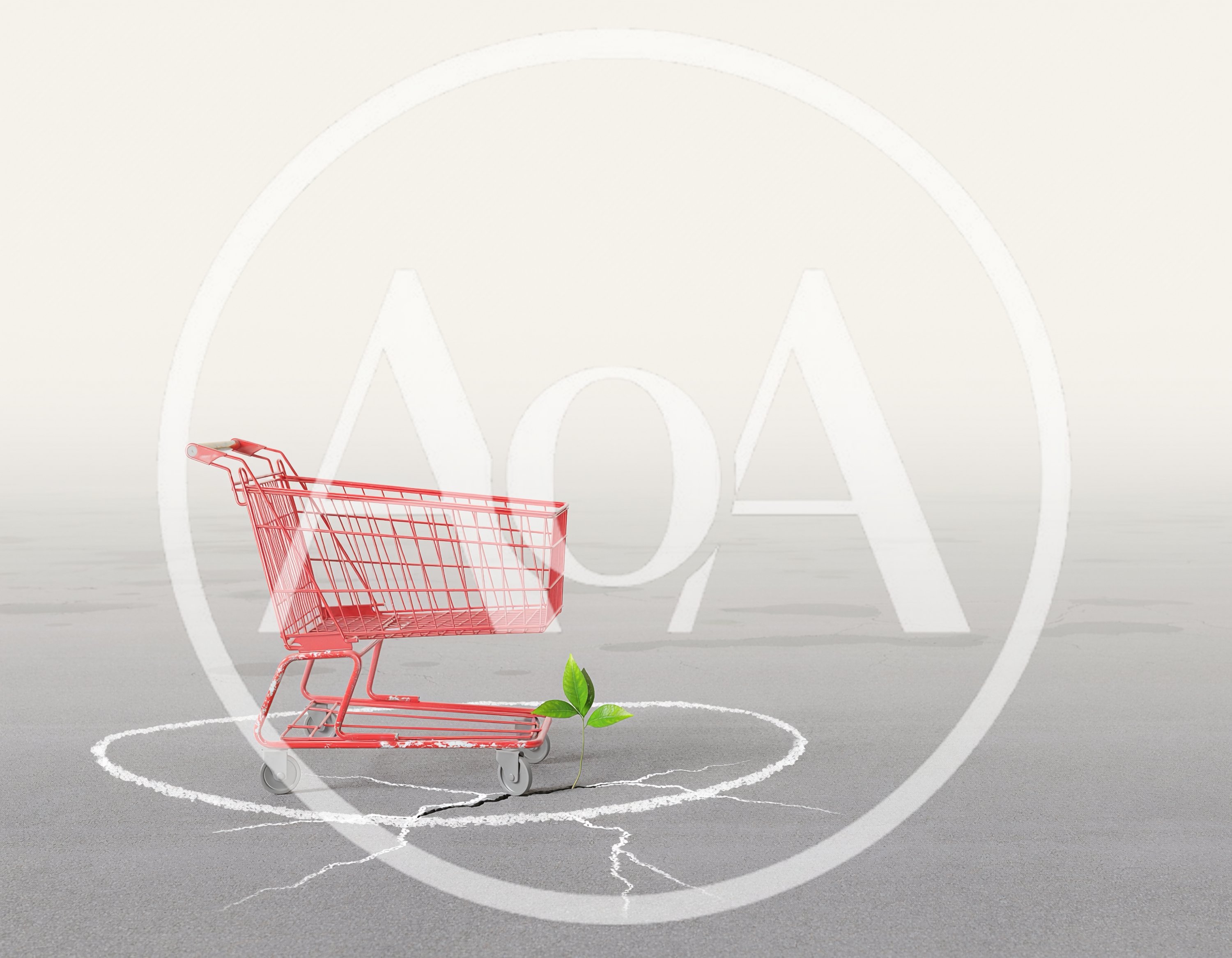 Red Shopping Cart Beside A Small Green Plant