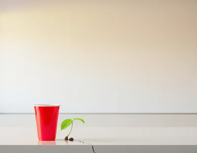 Small Green Sprout Growing Through Cracked White Table
