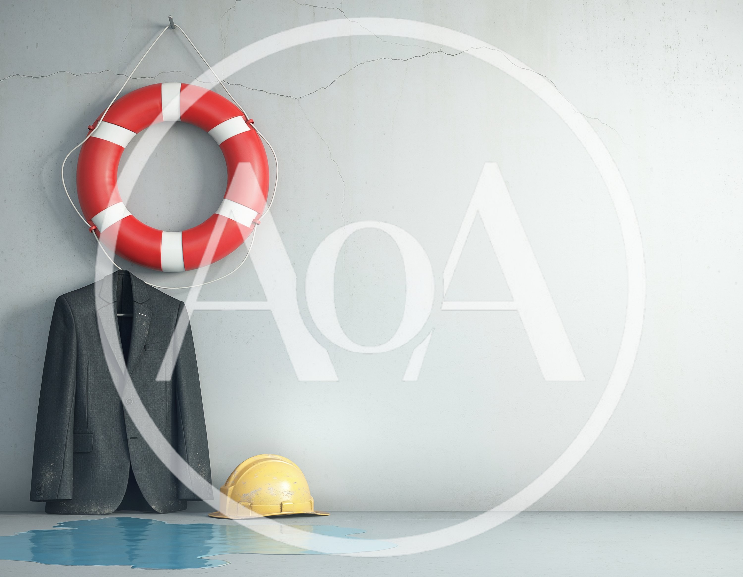 Lifebuoy Suit And Hard Hat On Concrete Wall