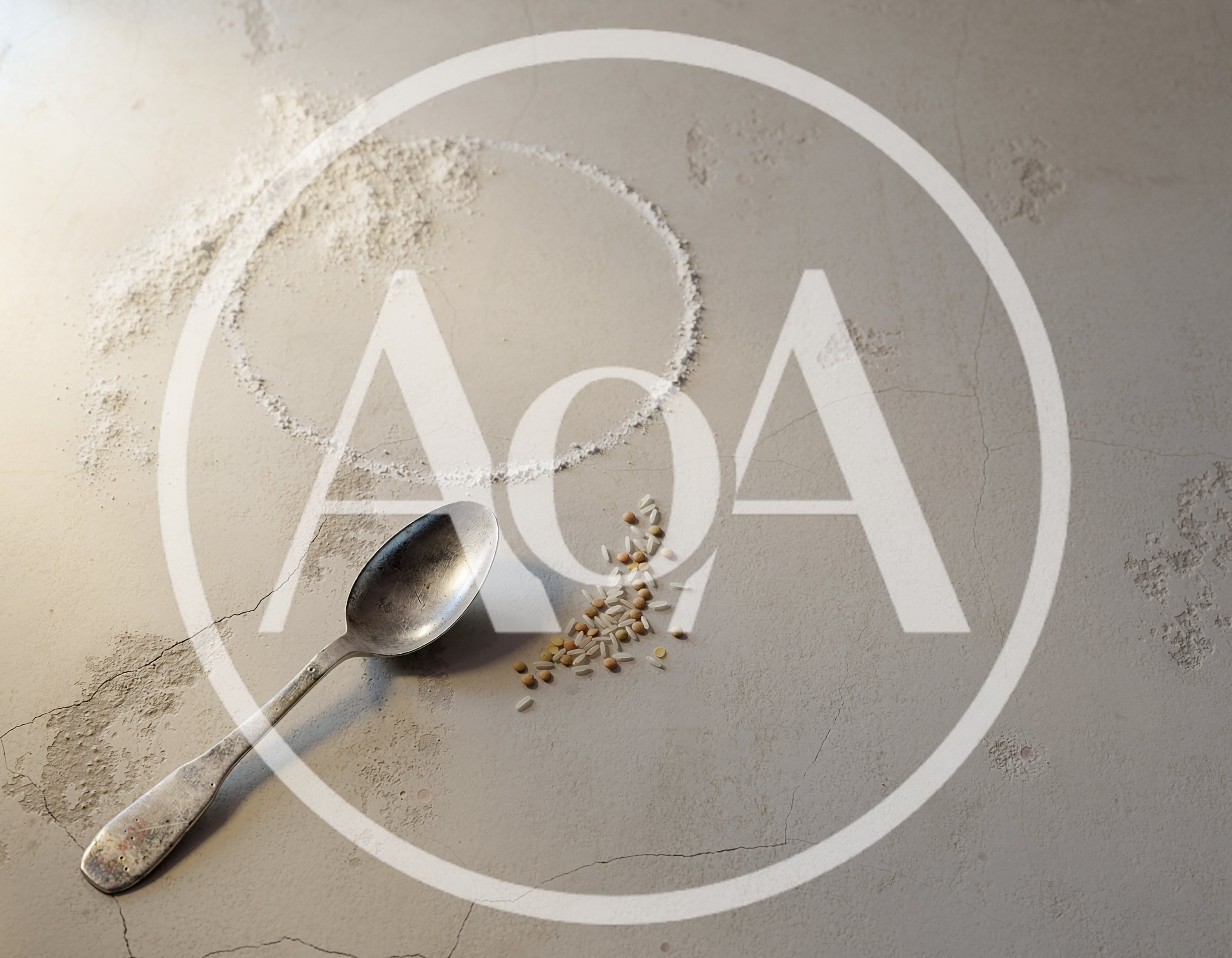 Spoon With Grains And Flour Circle On Concrete