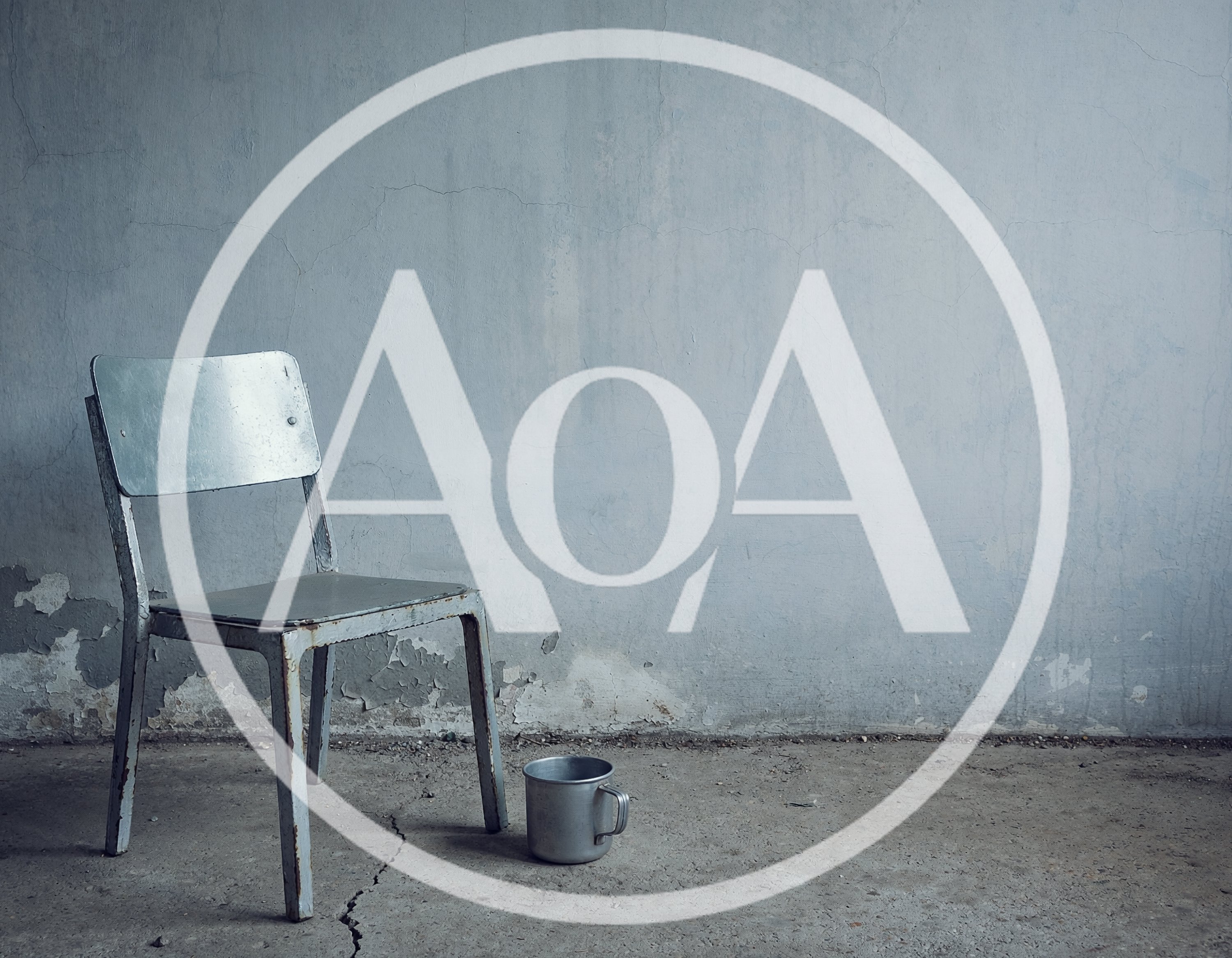 Old Metal Chair and Cup in Abandoned Room