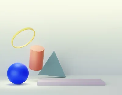 Abstract 3D Geometric Shapes Floating in Minimalist Studio