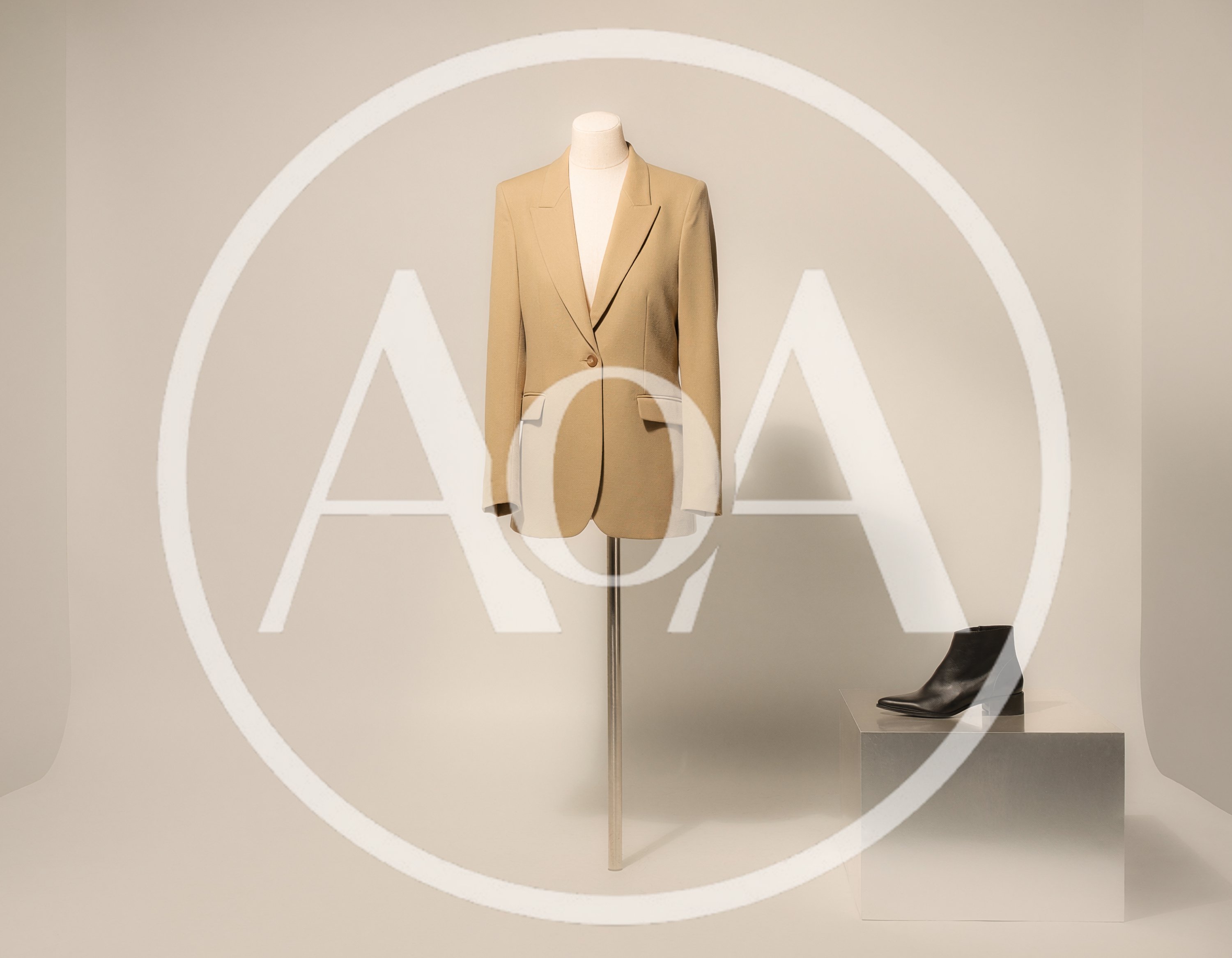 Tan Blazer On Mannequin With Black Ankle Boot