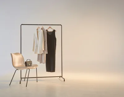 Minimalist Clothing Rack With Garments And Handbag