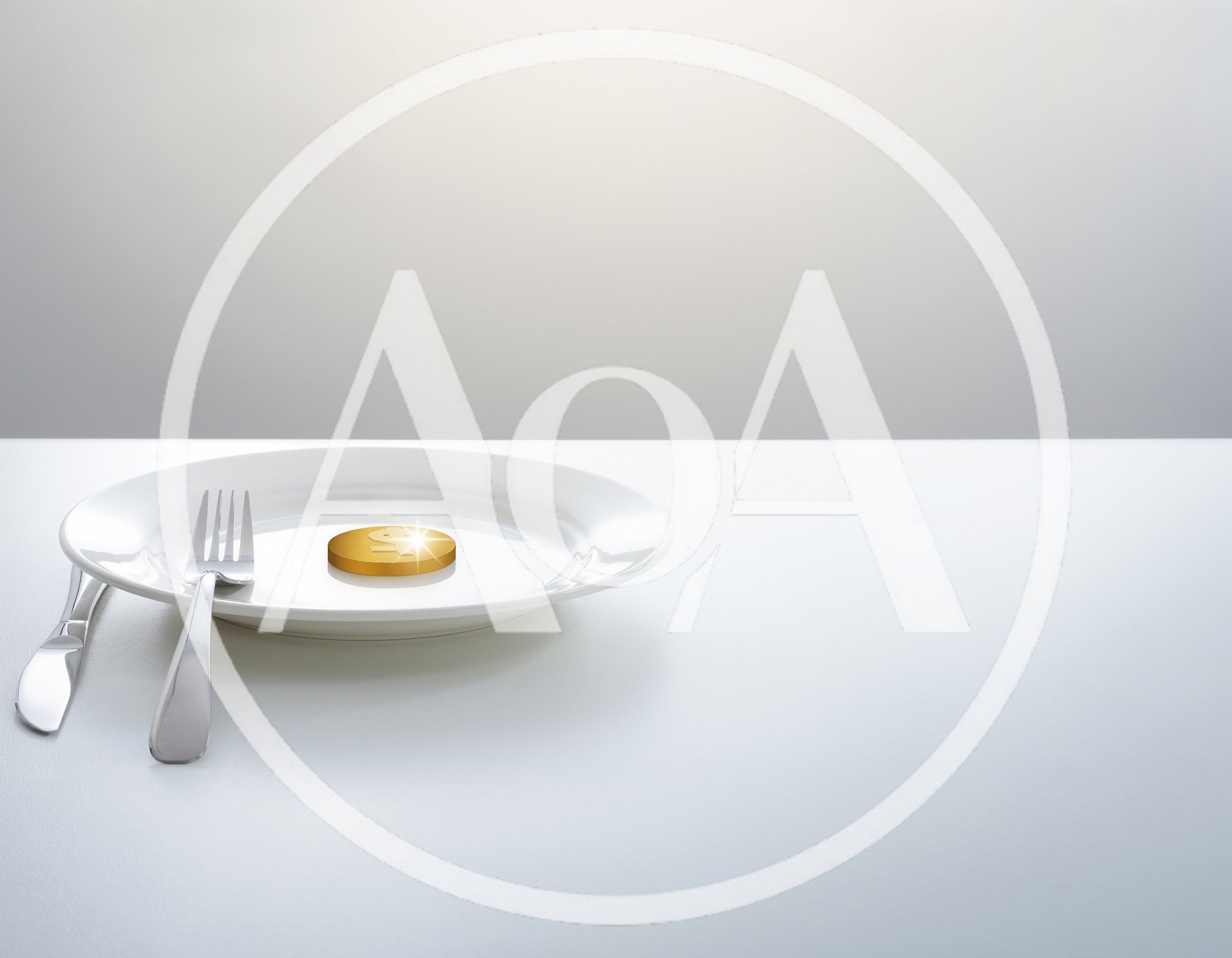 Gold Dollar Coin Served on a White Dinner Plate