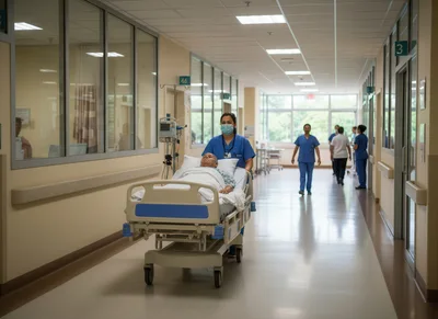 Nurse Transporting Patient on Hospital Gurney