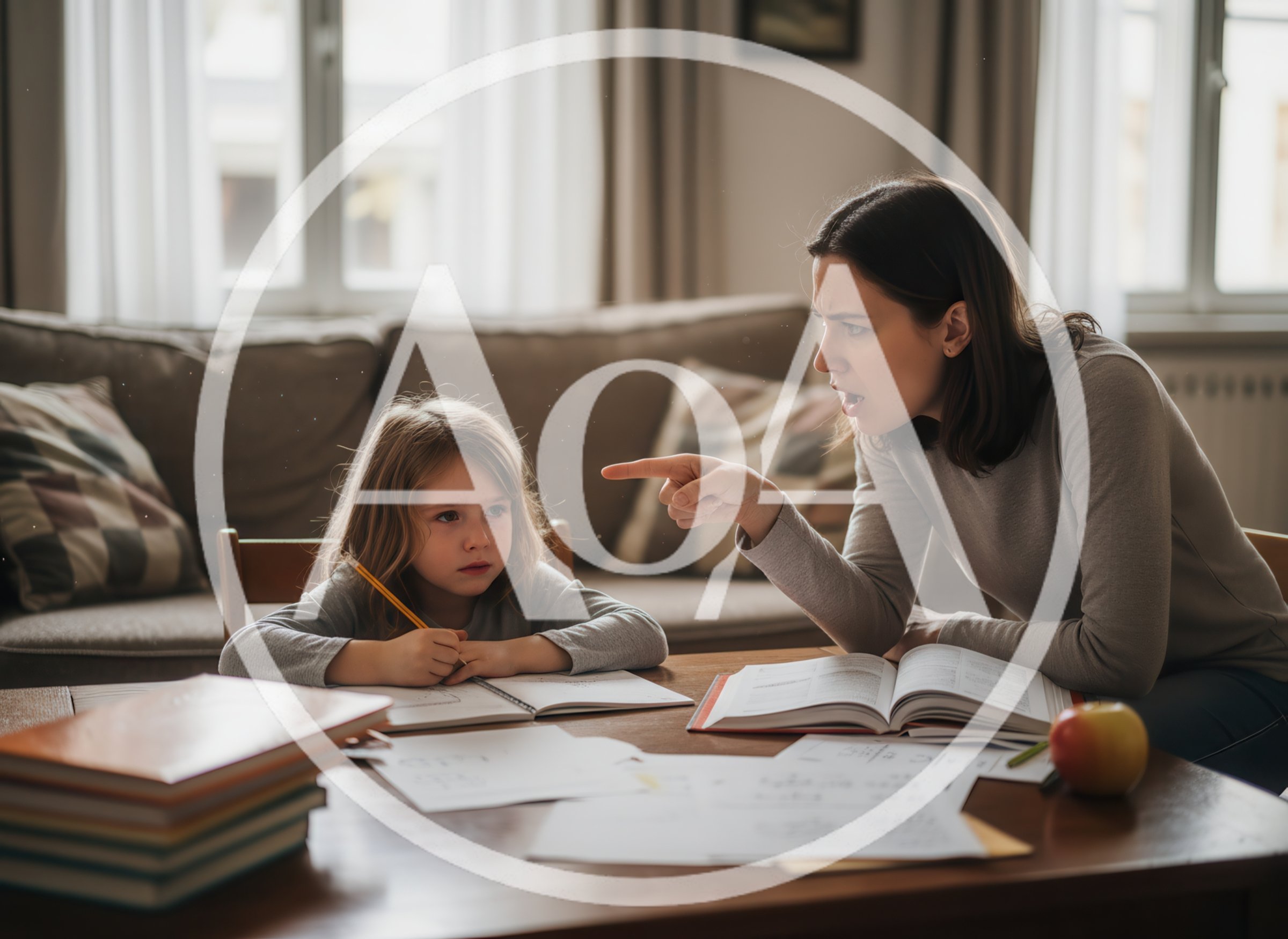 Mother Scolding Young Daughter During Home Schooling Session