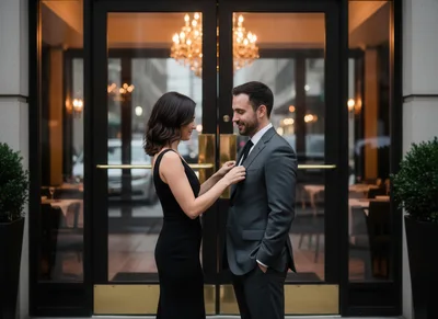 Elegant Couple Preparing For A Formal Evening Event