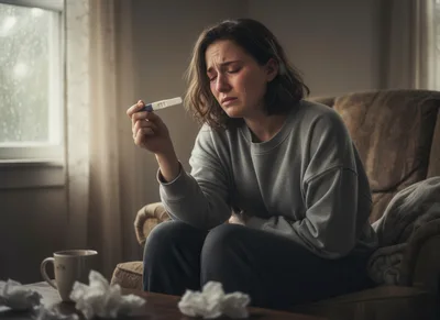 Sad Woman Crying While Holding A Positive Pregnancy Test