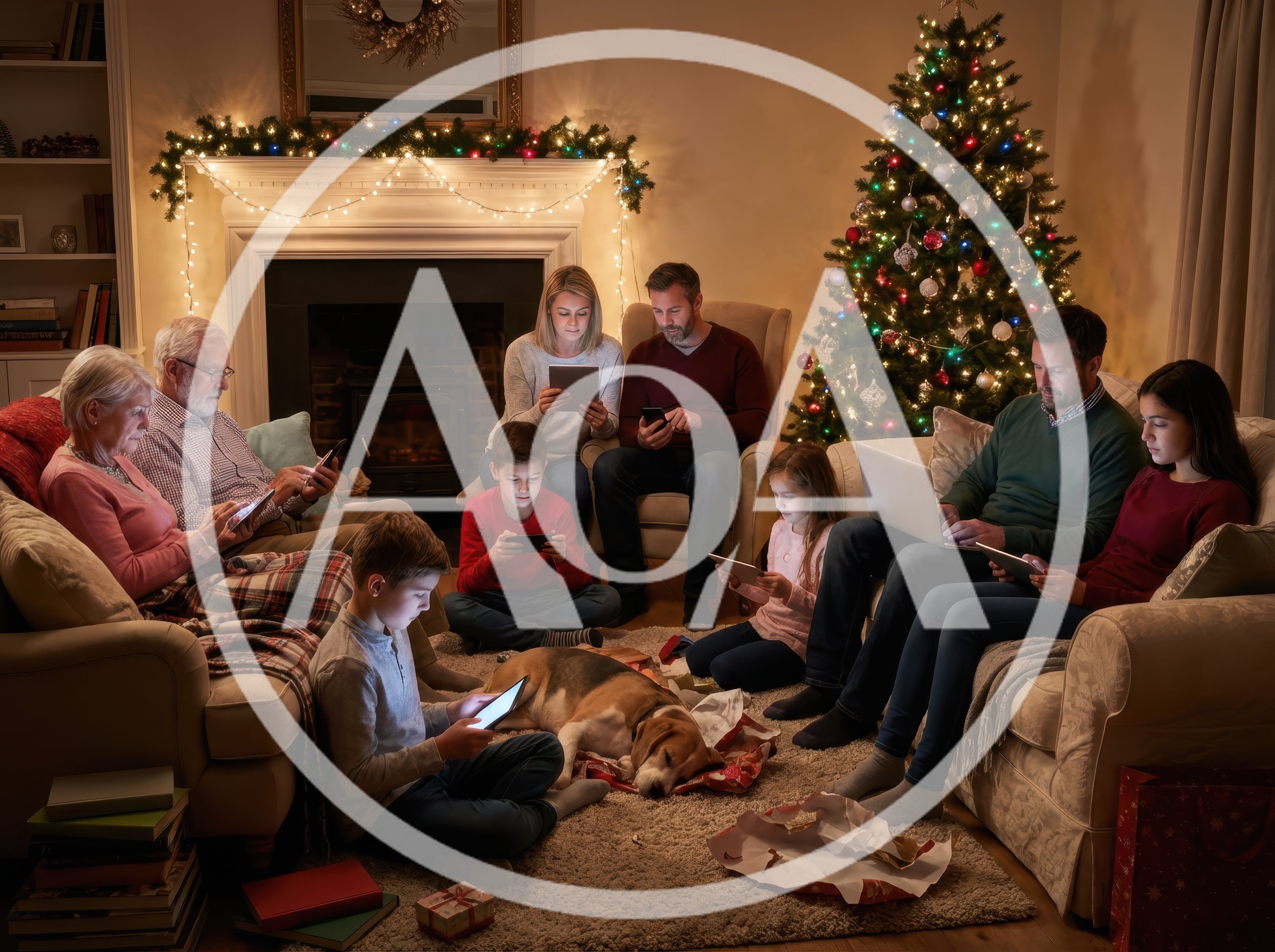 Multi-Generational Family Using Digital Devices During Christmas