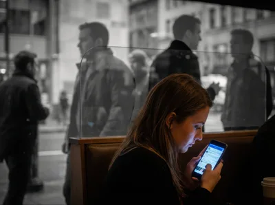 Young Woman Using Smartphone In A Cafe