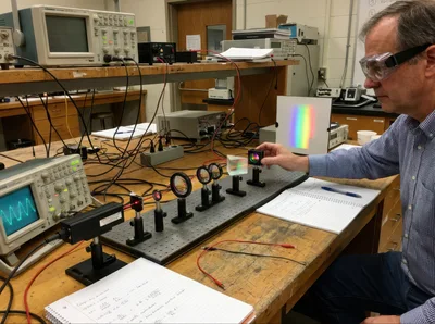 Scientist Conducting Optical Experiment With Laser And Prism