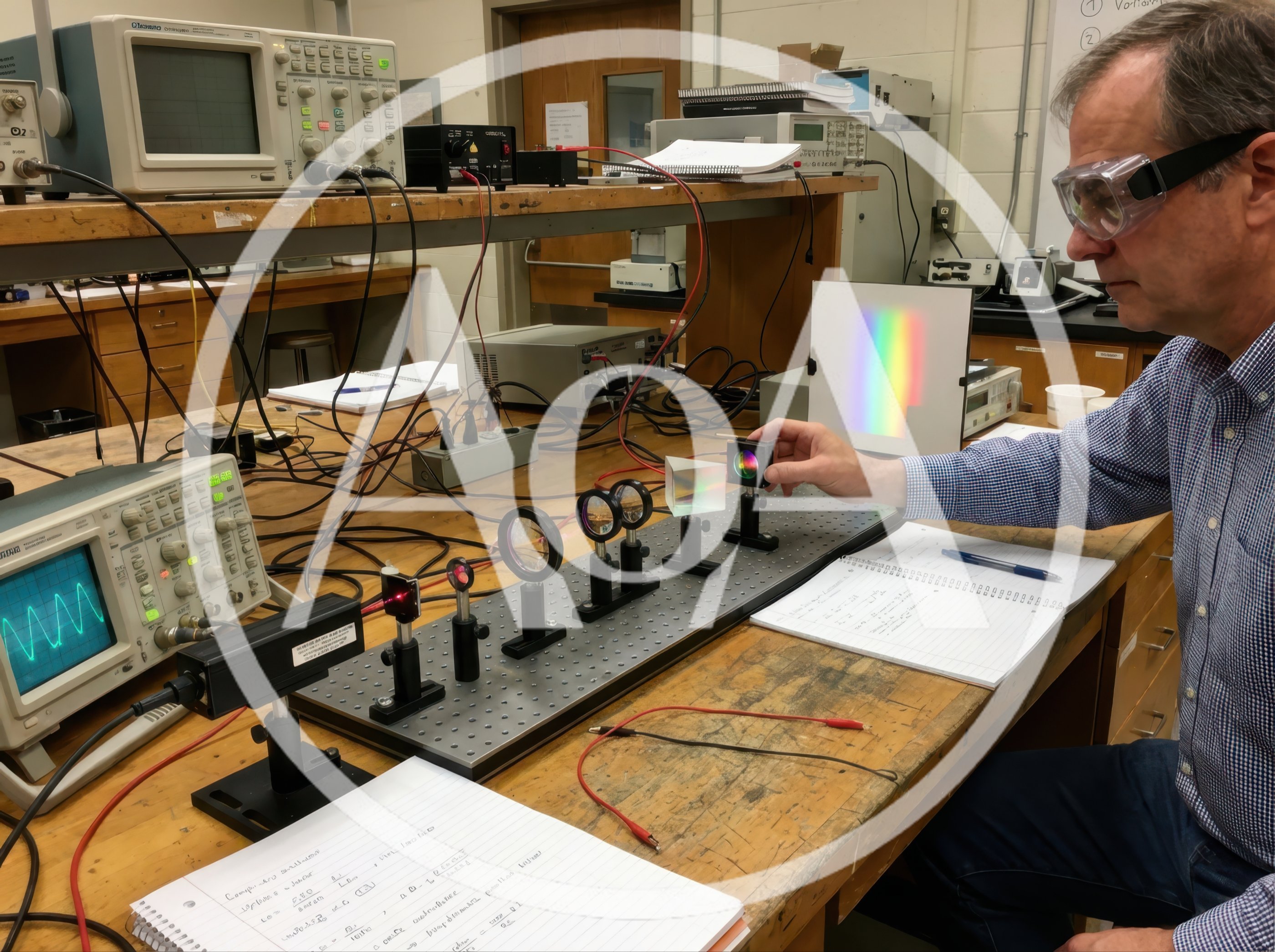 Scientist Conducting Optical Experiment With Laser And Prism