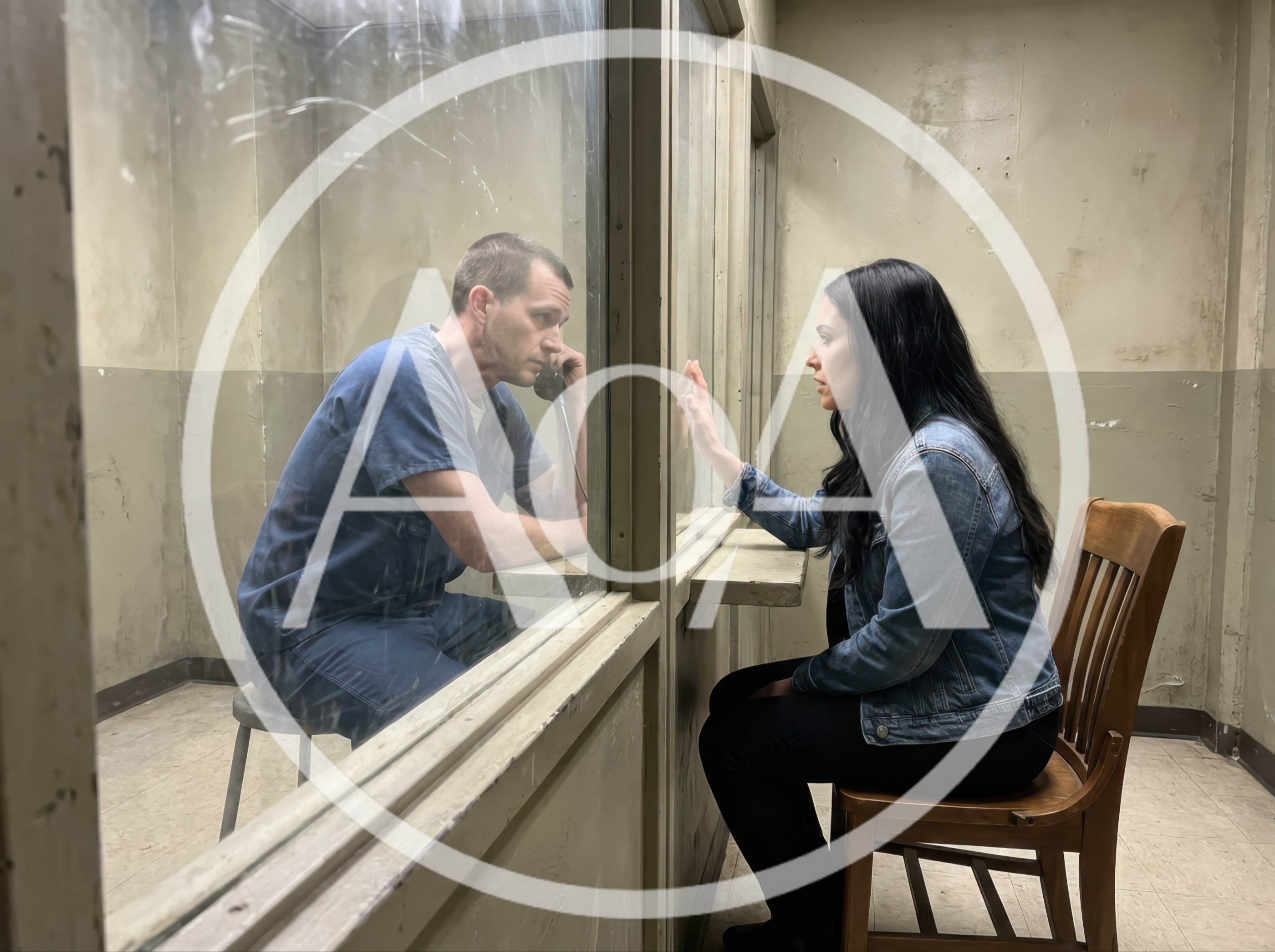Prisoner and Visitor Communicating Through Glass Partition