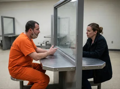 Inmate and Visitor Talking Through Prison Partition