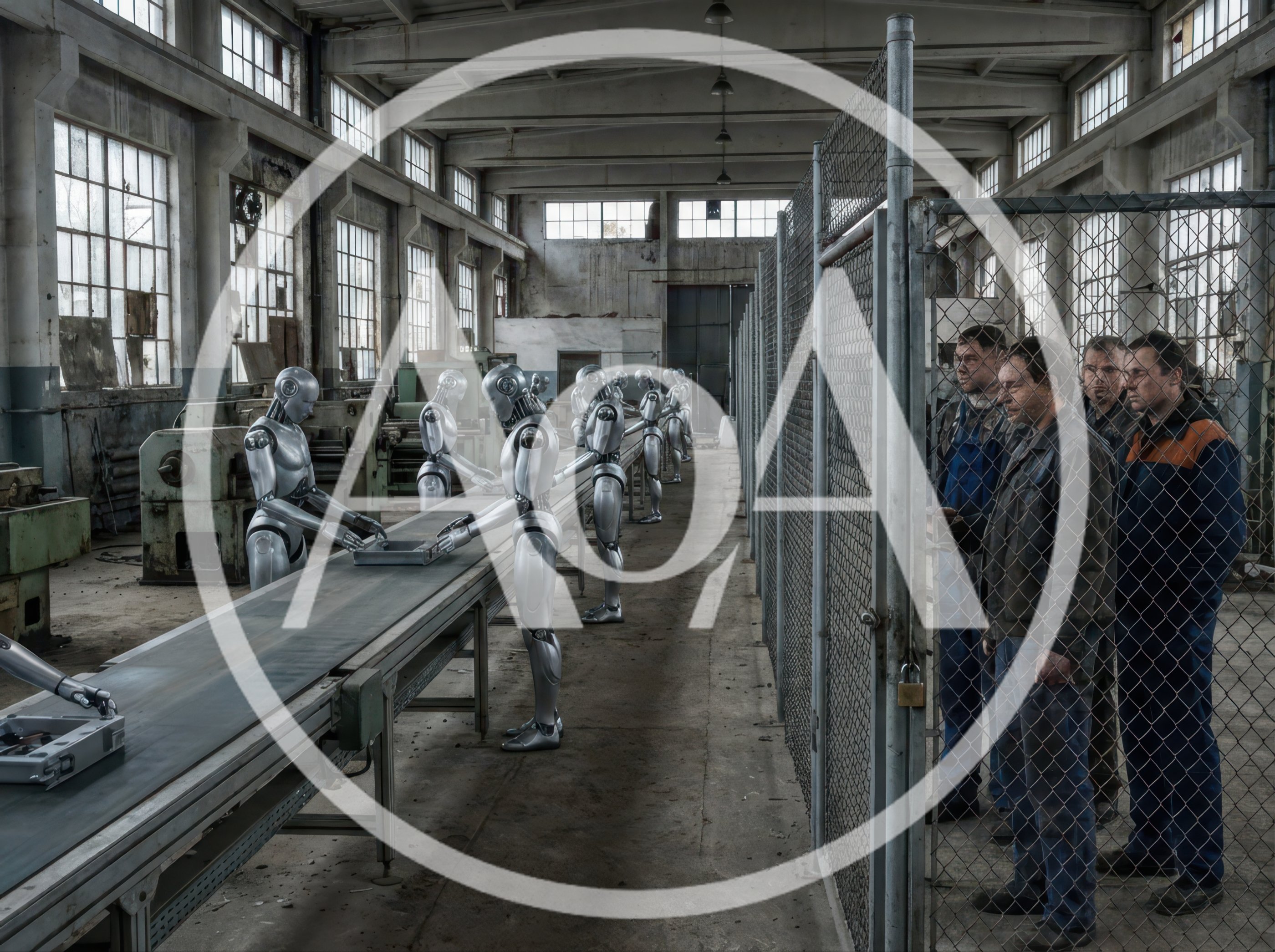 Human Workers Observing Robotic Assembly Line in Factory