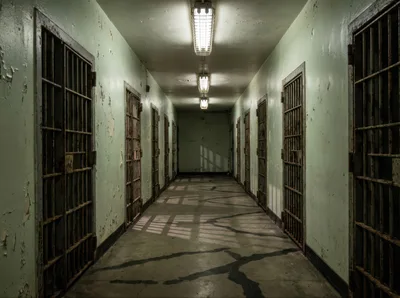 Abandoned Prison Cell Block Corridor