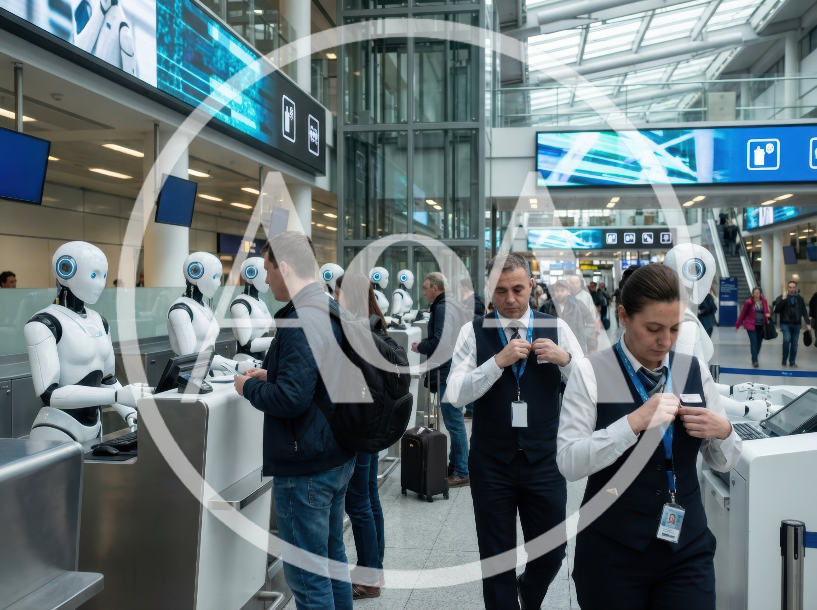 Humanoid Robots Assisting Passengers at Airport Check-in Counter