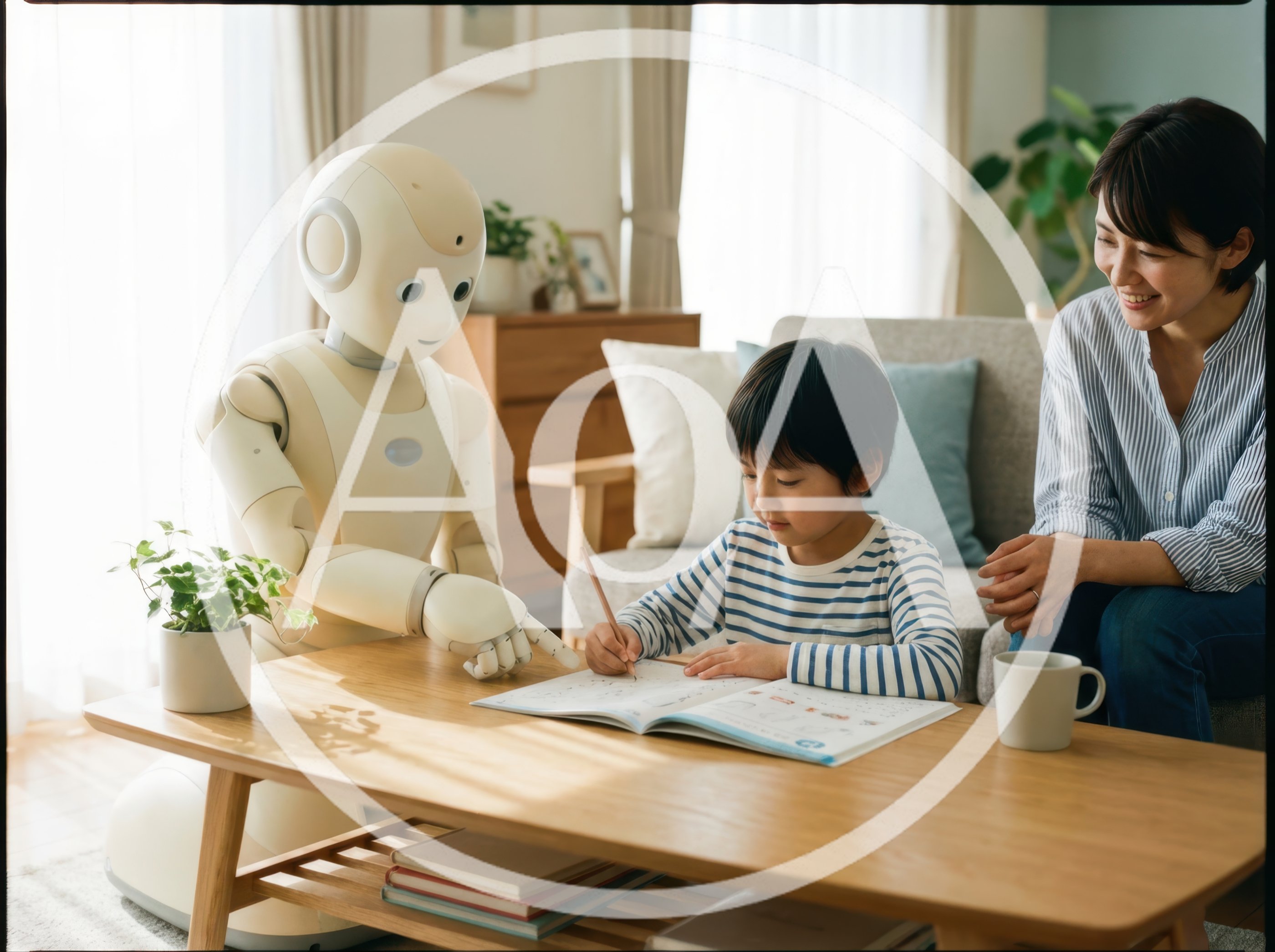 Humanoid Robot Tutoring A Young Boy At Home