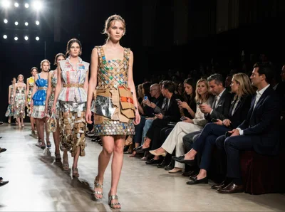 Models Walking Down Runway in Recycled Material Fashion Show
