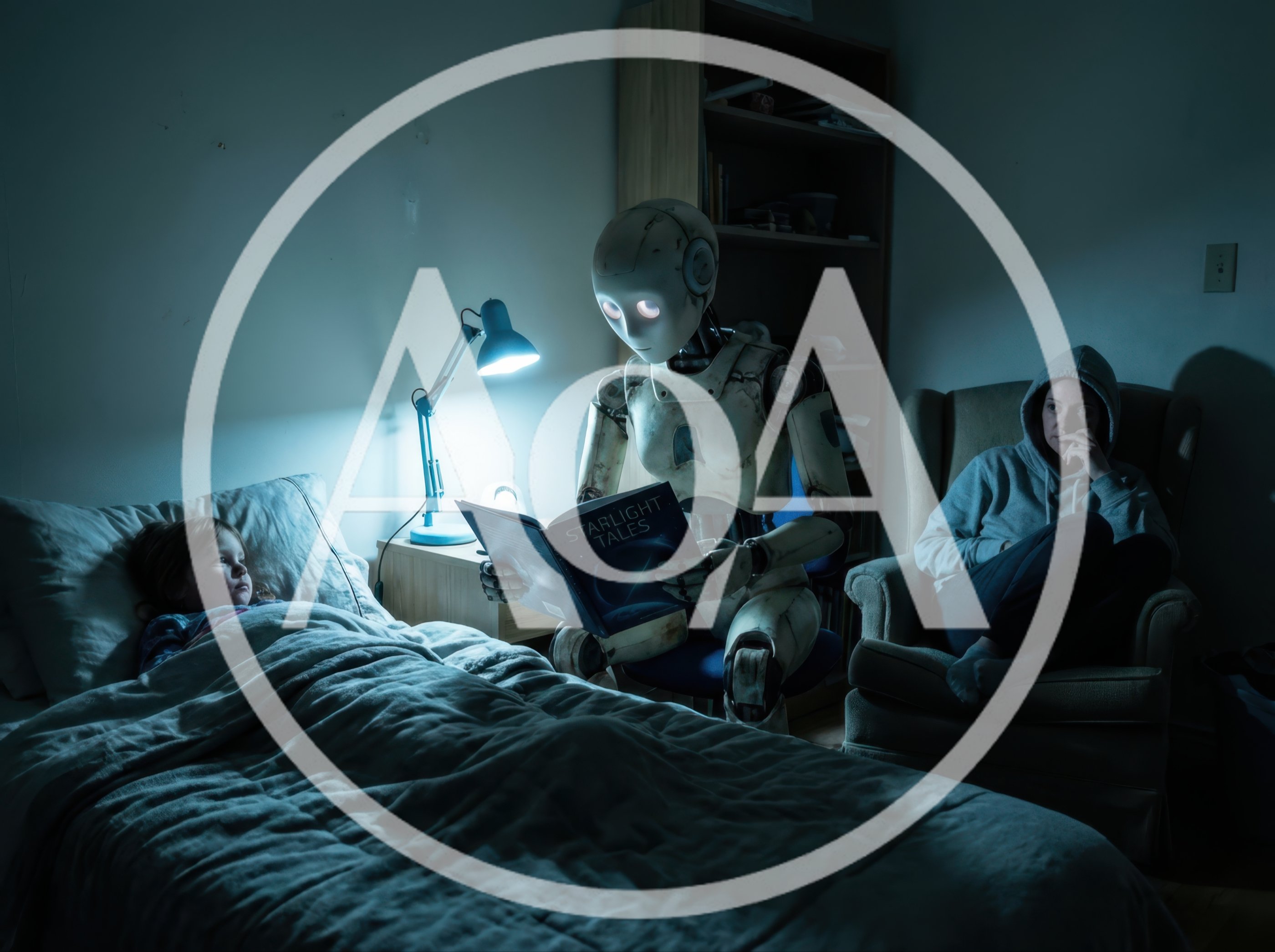 Robot Reading Bedtime Story To A Child