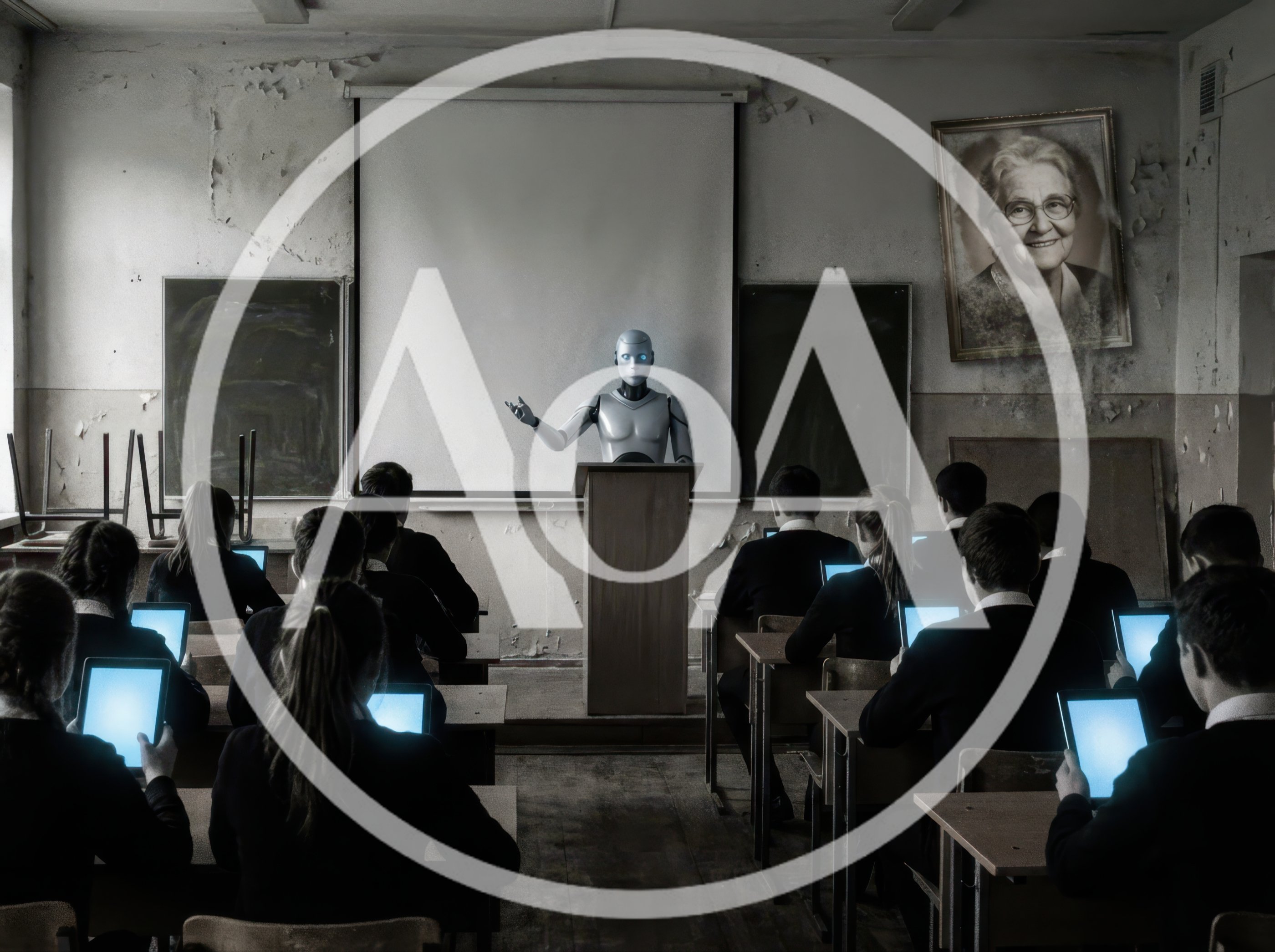 Humanoid Robot Teaching Students in Dilapidated Classroom