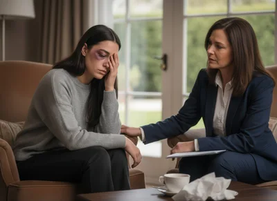 Counselor Supporting A Woman With A Facial Injury