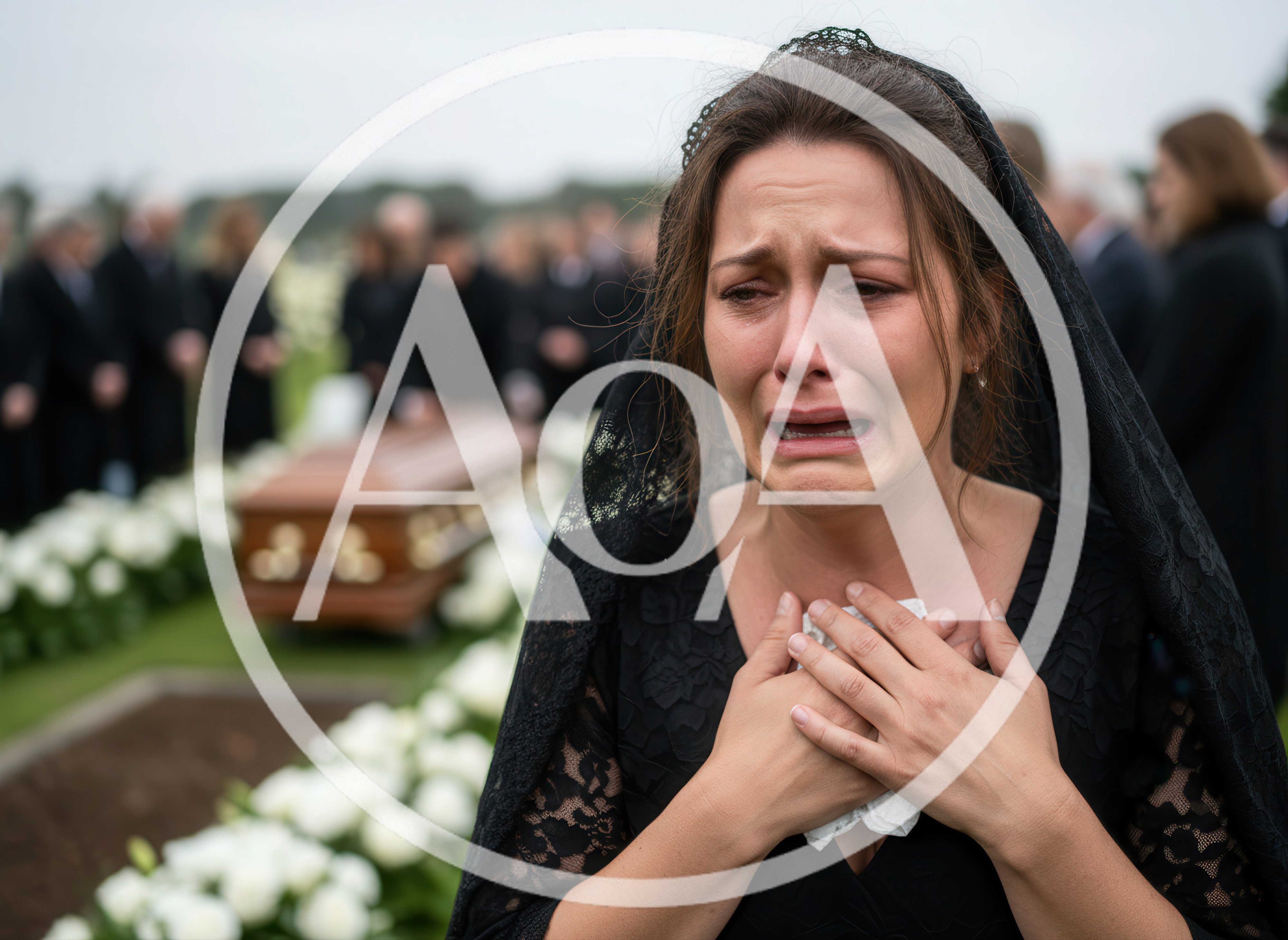 Grieving Woman Crying At A Funeral Service