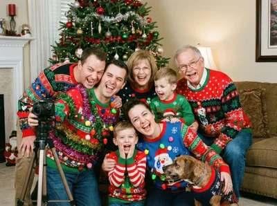 Multi-Generational Family Taking A Christmas Selfie