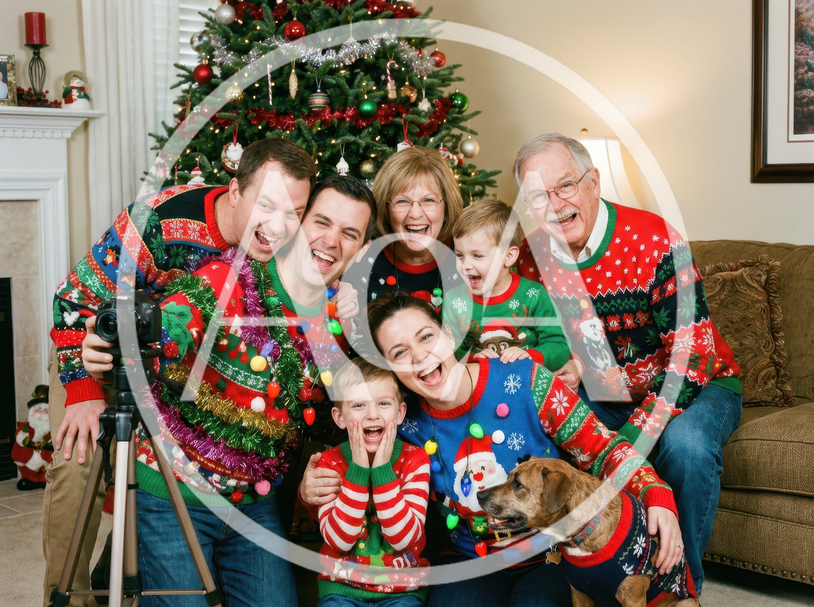 Multi-Generational Family Taking A Christmas Selfie
