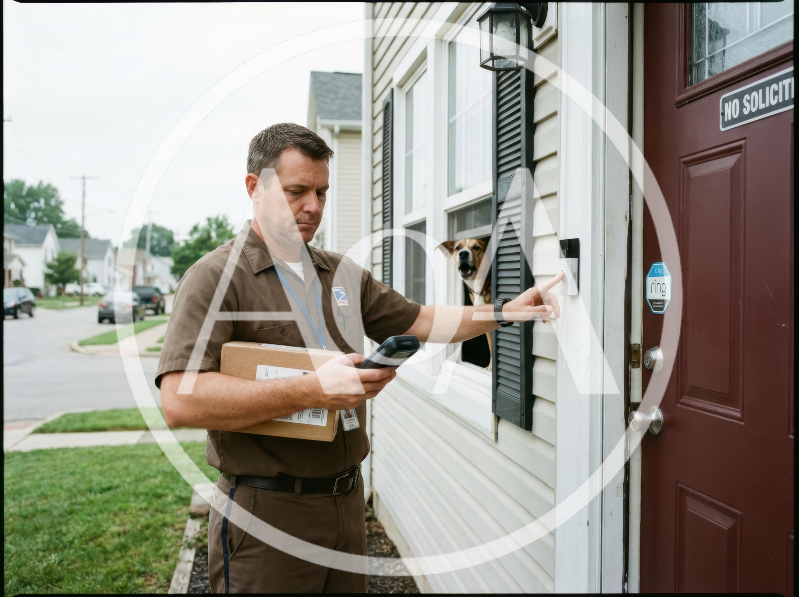 USPS Mail Carrier Ringing Doorbell at Residential Home