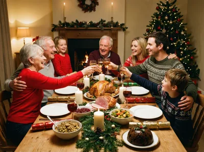 Multi-Generational Family Celebrating Christmas Dinner Together