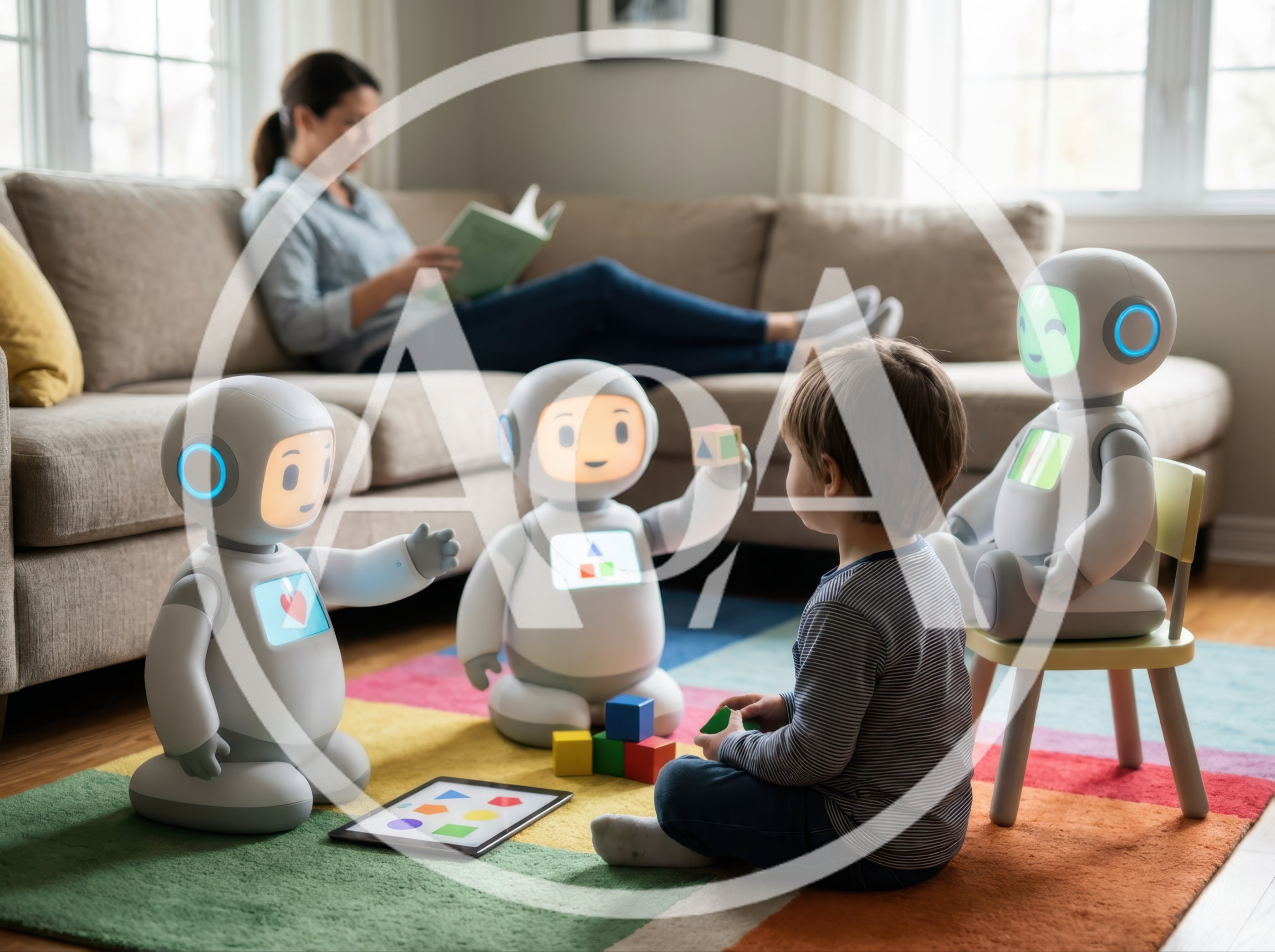 Child Playing With Educational Robots In Living Room