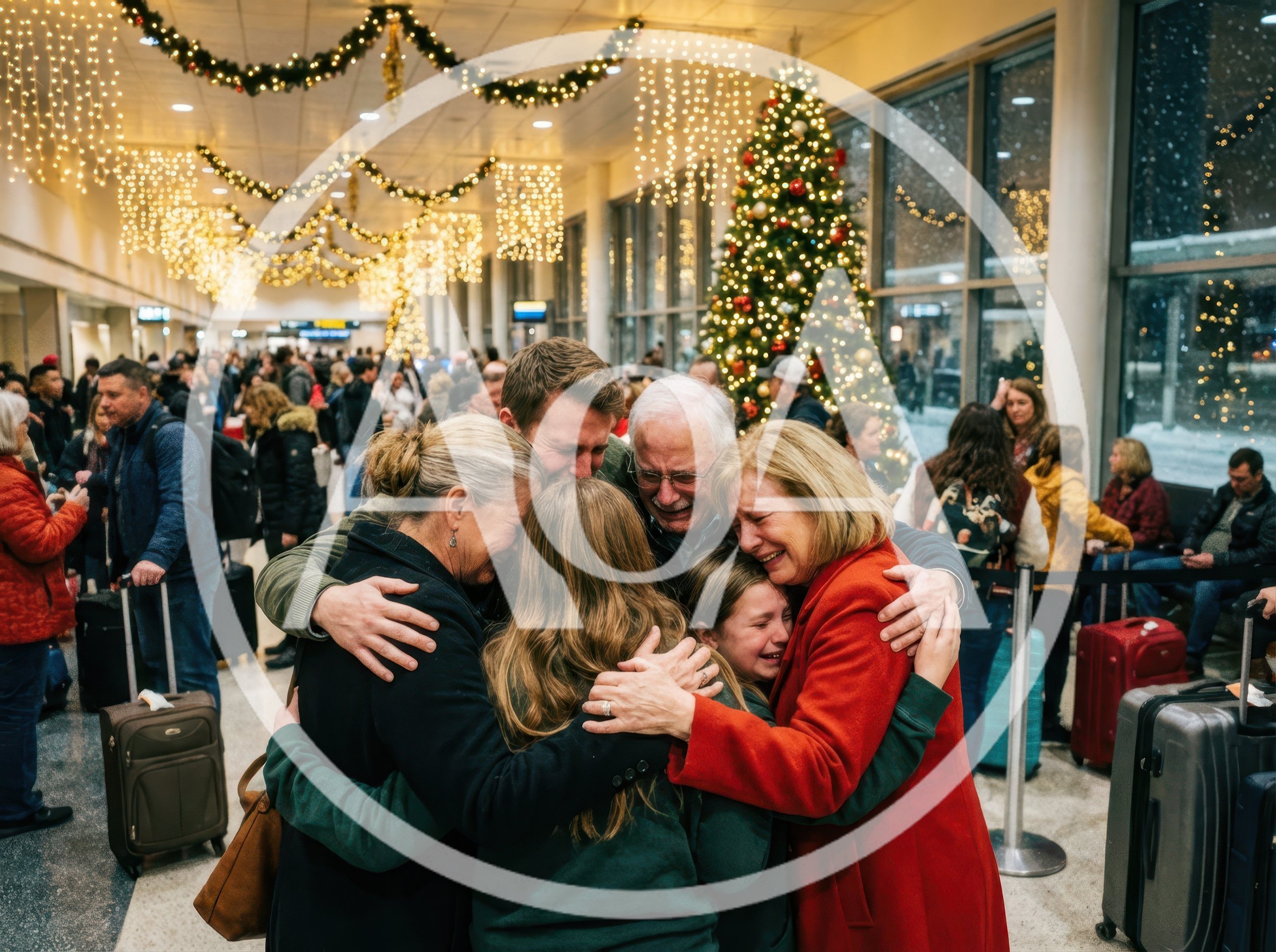 Emotional Family Reunion at Airport During Christmas Holidays