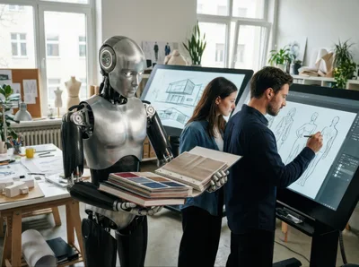 Human Fashion Designers Collaborating With Advanced Robot Assistant