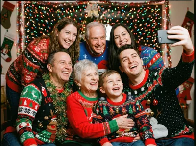 Multi-Generational Family Taking A Christmas Selfie