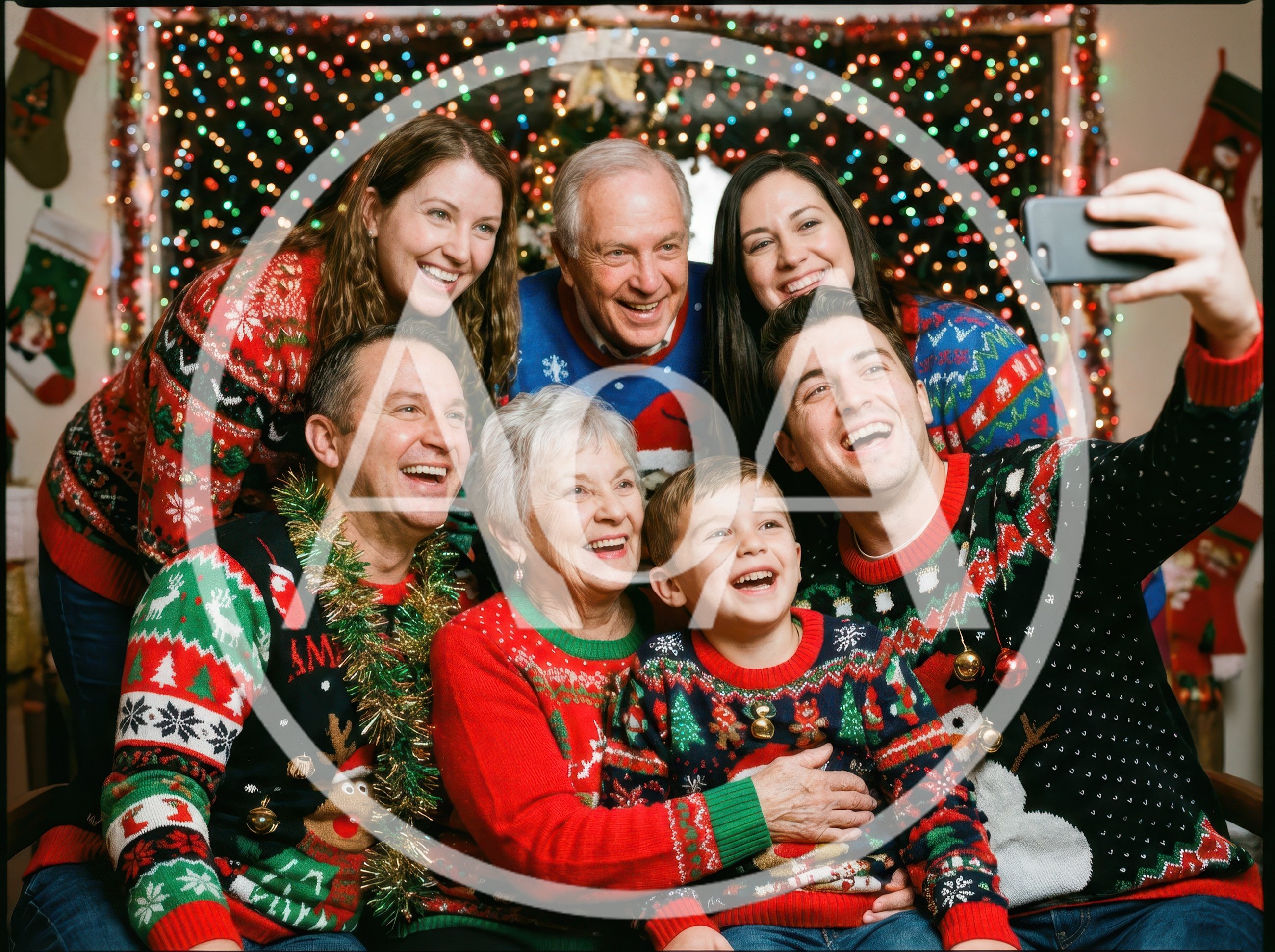 Multi-Generational Family Taking A Christmas Selfie
