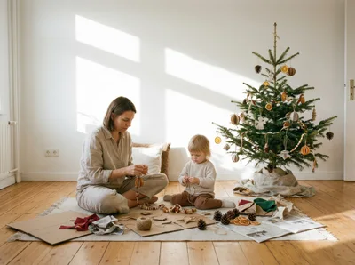 Mother and Child Making Sustainable Christmas Decorations