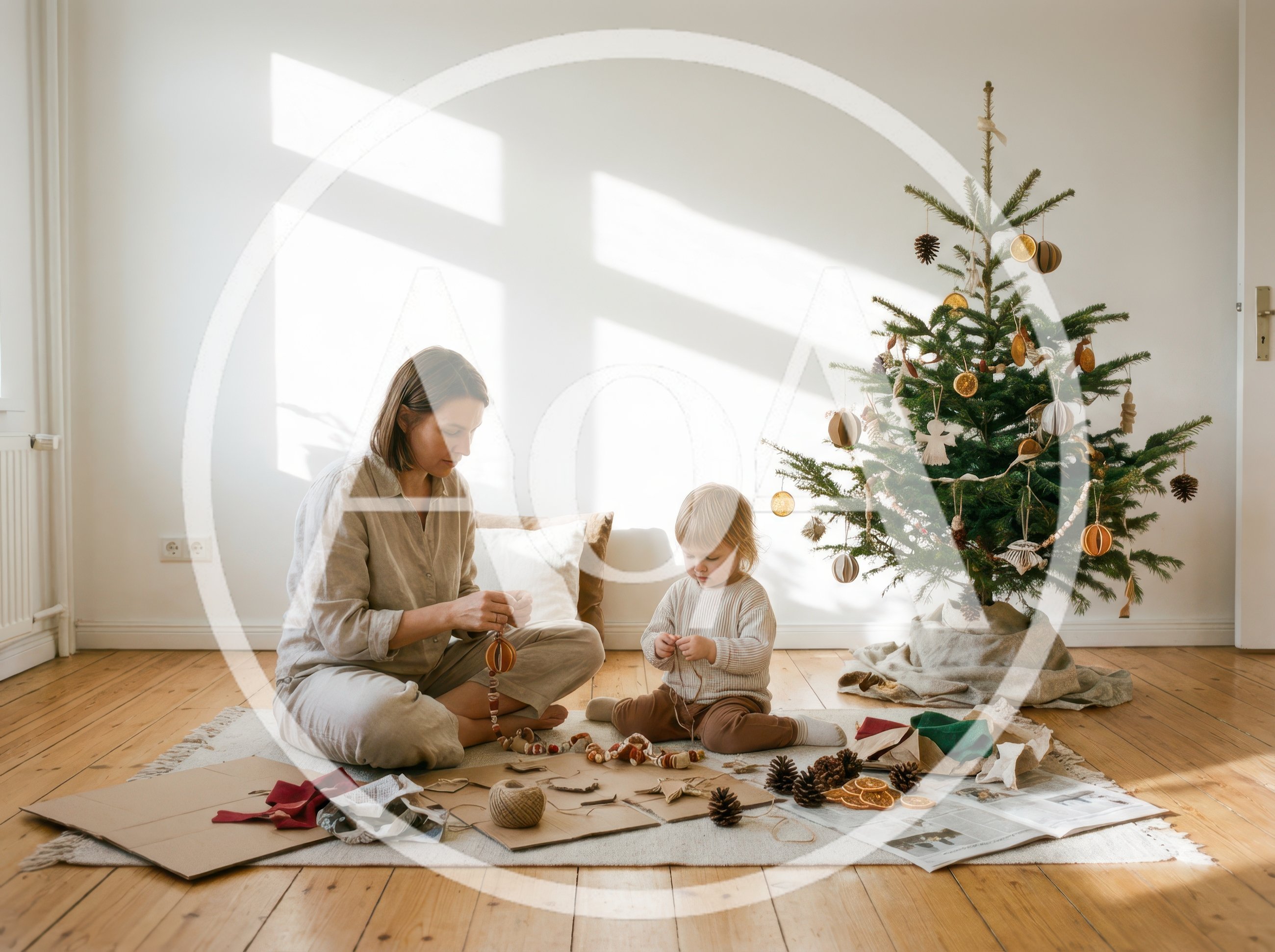 Mother and Child Making Sustainable Christmas Decorations