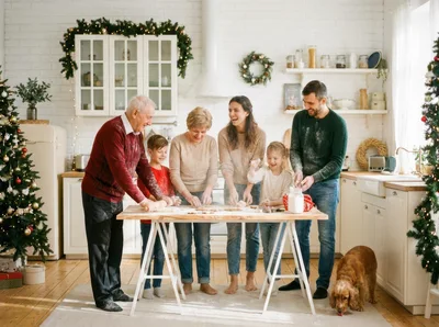 Multi-Generational Family Baking Christmas Cookies Together